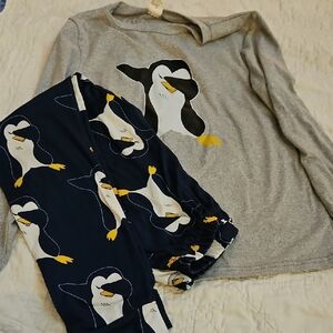SHEIN Gray and Navy Penguin Pajama Set